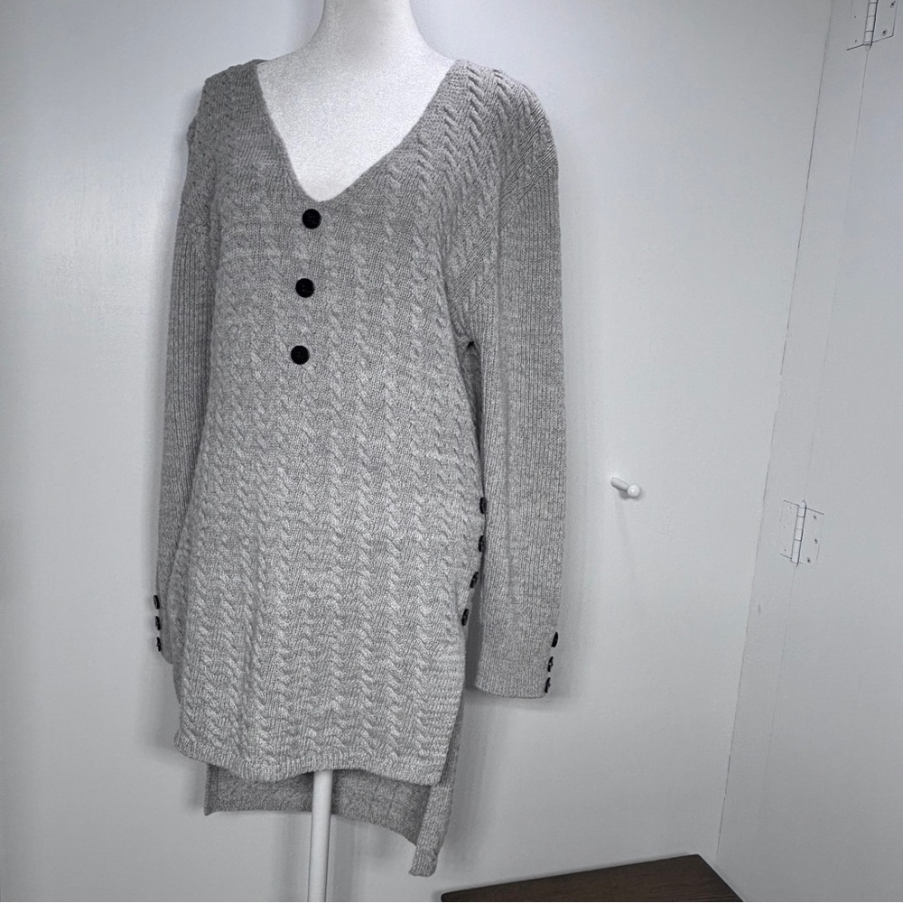 Sheilay women's pullover sweater mini dress size S grey cable knit